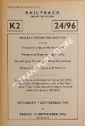 Book cover of Weekly Operating Notice containing Temporary Speed Restrictions, Temporary Engineering Works, Signalling & Permanent Way Alterations, General Instructions and Notices, 7 to 13 September 1996 by Railtrack Great Western